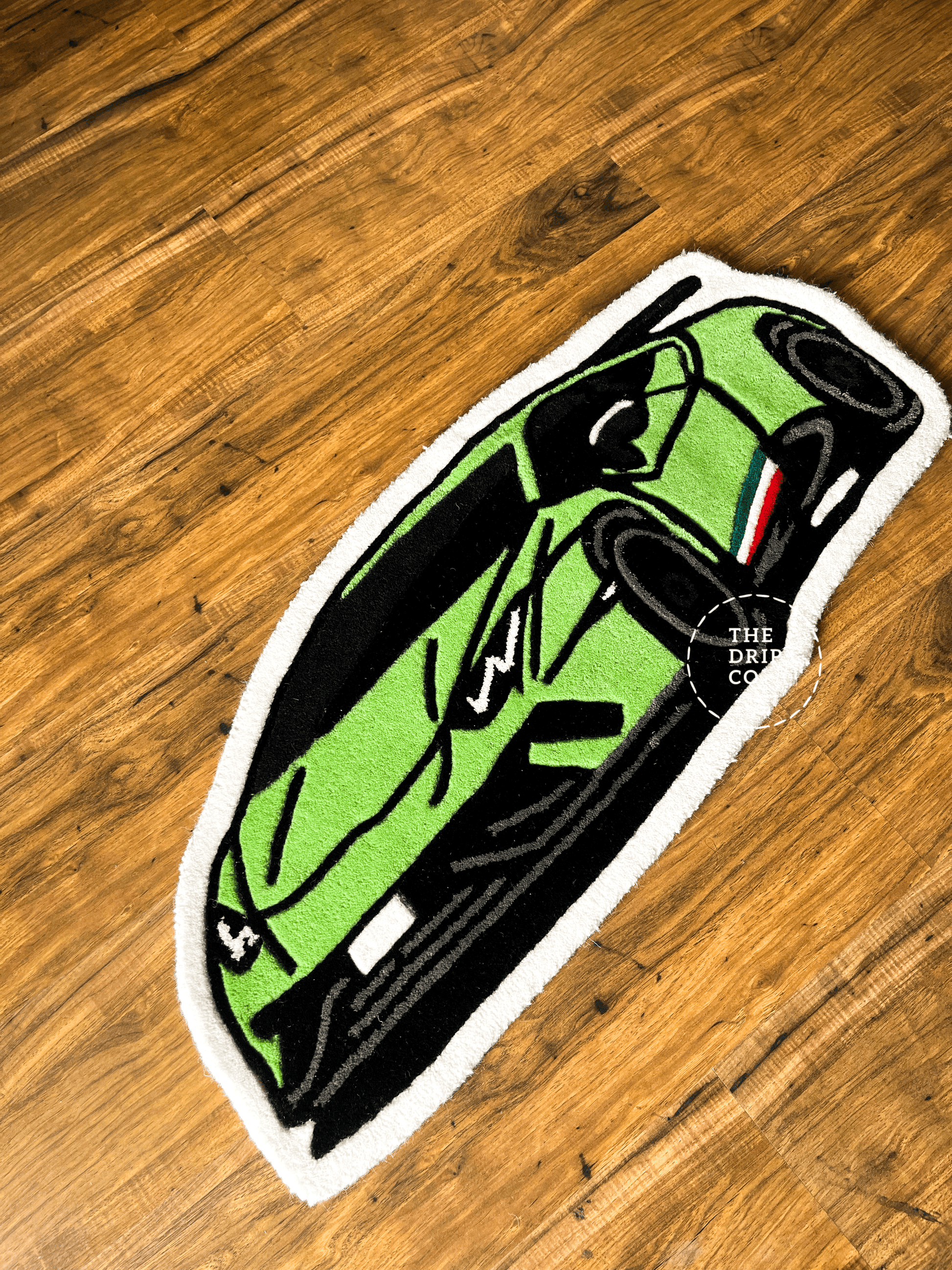 Green Sports Car  Hand Tufted Rug