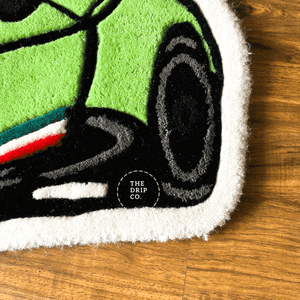 Green Sports Car  Hand Tufted Rug