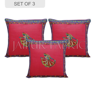 Pink Color Ghoomar Patch Work Cotton Cushion Cover