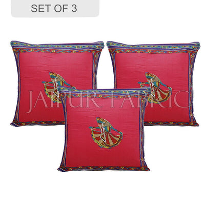 Pink Color Ghoomar Patch Work Cotton Cushion Cover