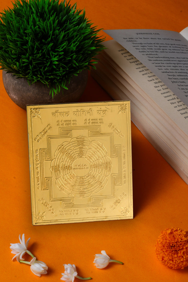 Studio Vaidik Chaunsath Yogini Yantra (Tamrapatra, gold plated, heavy quality)