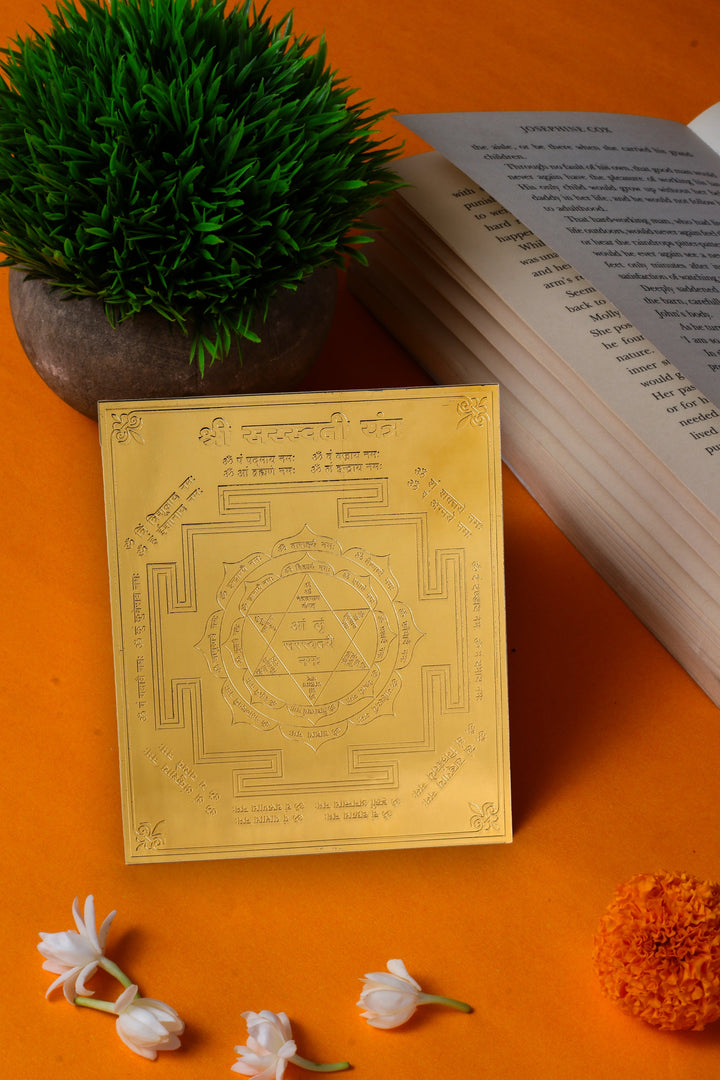 Studio Vaidik Saraswati Yantra (Tamrapatra, gold plated)