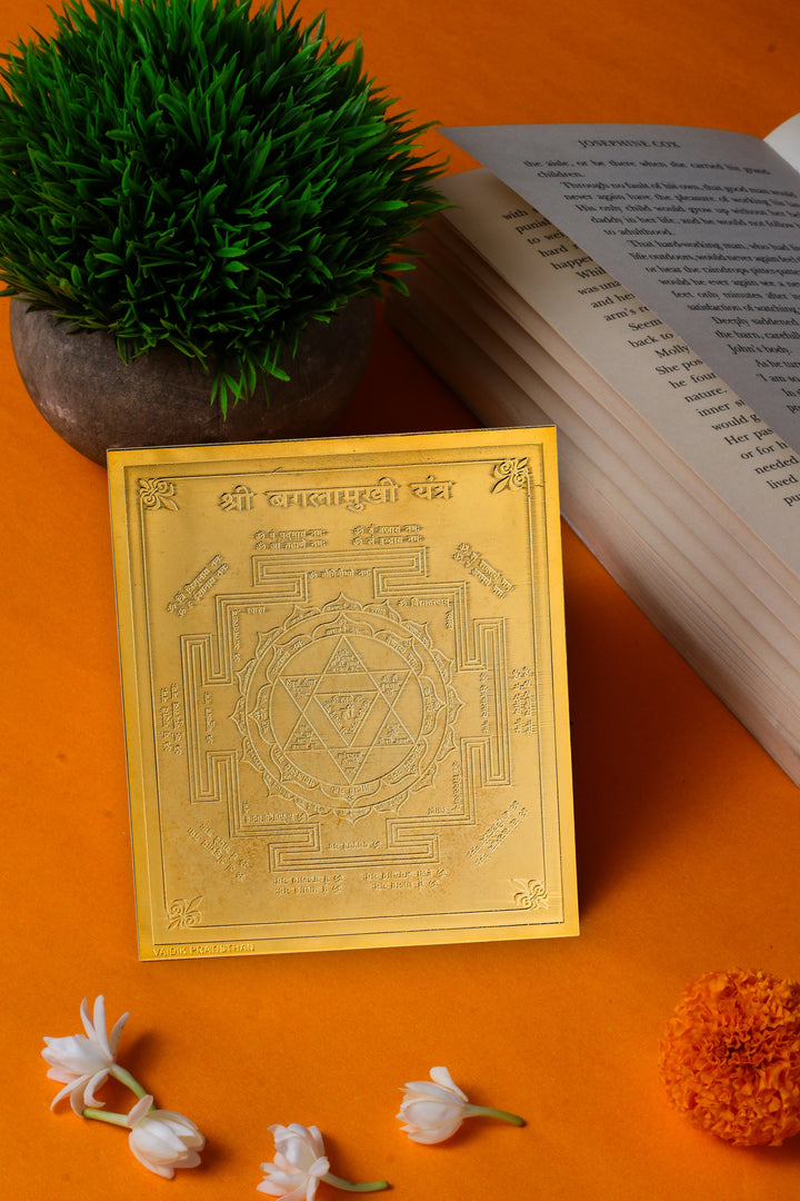 Studio Vaidik Baglamukhi Yantra (Tamrapatra, gold plated, heavy quality)