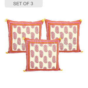Orange Border Keri Block Print Cotton Cushion Cover