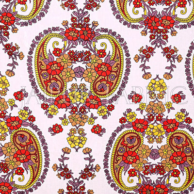 Yellow Keri and Floral Print Cotton Double Bed Sheet