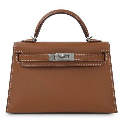 HERMES Mini Kelly II handbag in Gold Epsom leather with Palladium hardware