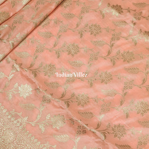 Baby Pink Floral Banarasi Katan Silk Saree
