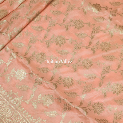 Baby Pink Floral Banarasi Katan Silk Saree