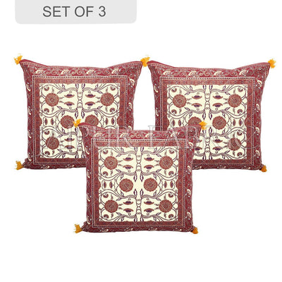 Cream Base with Brown Border Tropical Design Cotton Cushion Cover