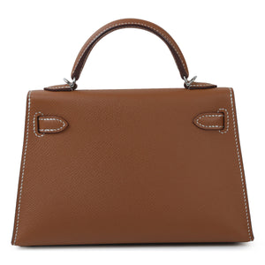 HERMES Mini Kelly II handbag in Gold Epsom leather with Palladium hardware
