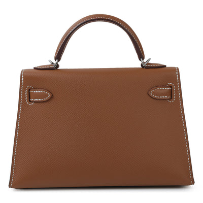 HERMES Mini Kelly II handbag in Gold Epsom leather with Palladium hardware