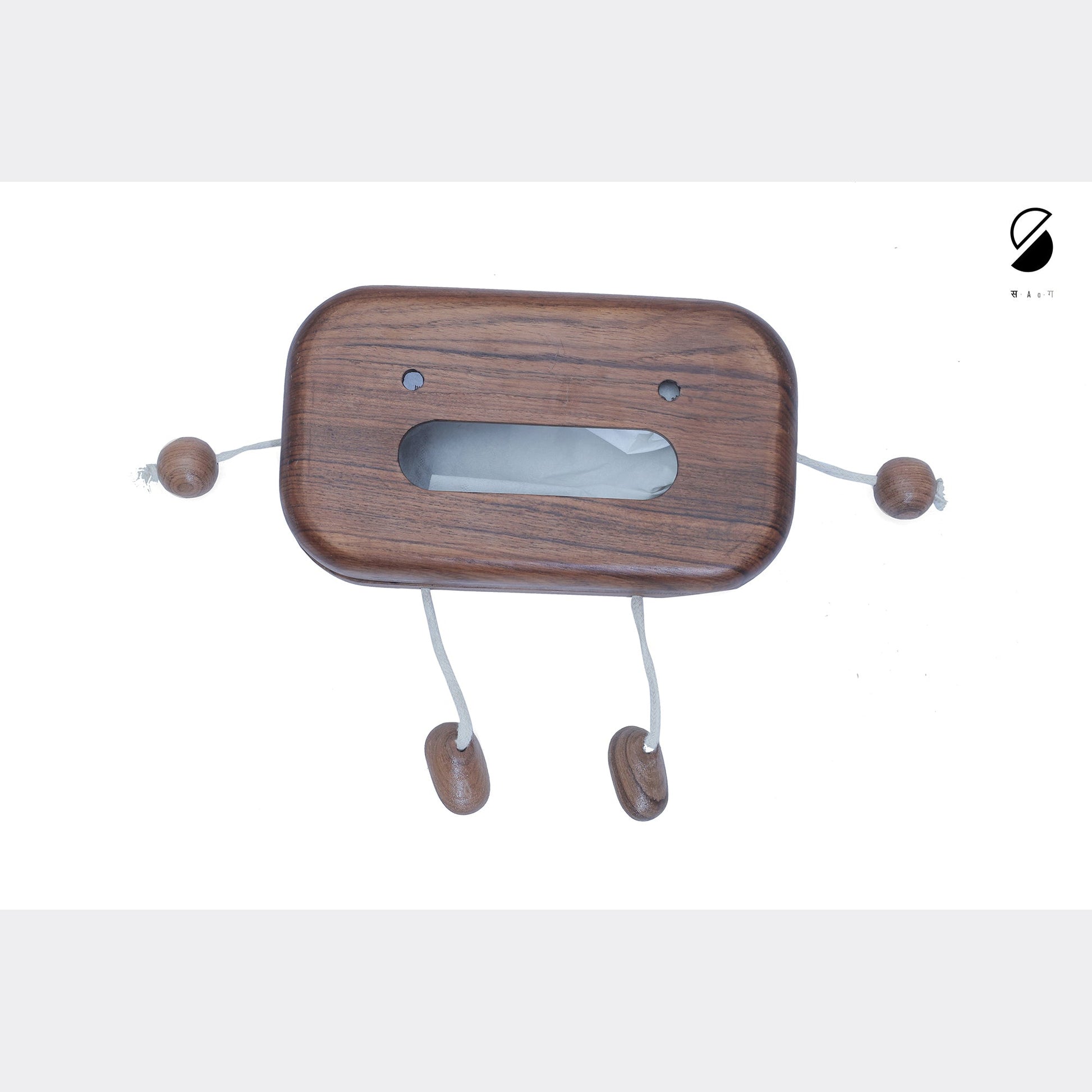 Brown - Handcrafted Wooden Robot Face Tissue Box