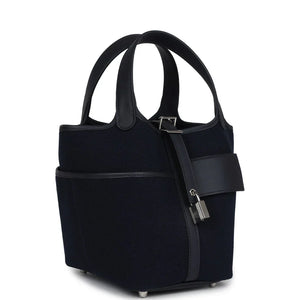 Hermès Picotin Cargo 18 Caban Swift and Black Toile Canvas Palladium Hardware