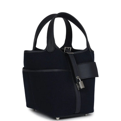 Hermès Picotin Cargo 18 Caban Swift and Black Toile Canvas Palladium Hardware