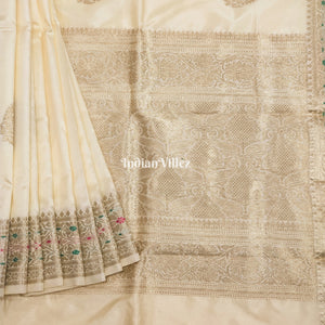 Off-White Handwoven Banarasi Katan Silk Saree