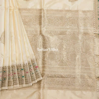 Off-White Handwoven Banarasi Katan Silk Saree