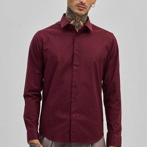 Maroon Stretchable Slim Fit Shirt
