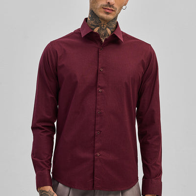 Maroon Stretchable Slim Fit Shirt