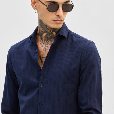 Navy Slim Fit Stripes Shirt