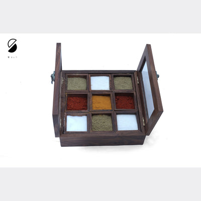 Brown - Handcrafted Wooden Spice Box