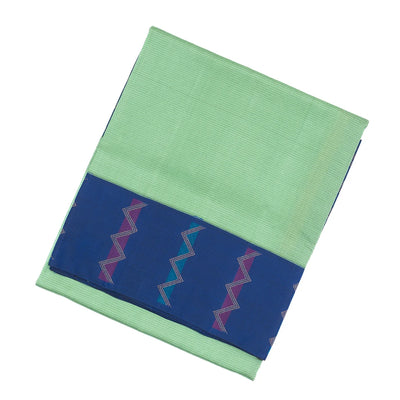 Cardamom Green Handloom Soft Silk Saree With Stripes & Blue Border