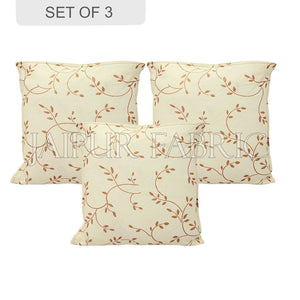 Cream Base Golden Leaf  Print Cotton Cushion Cover