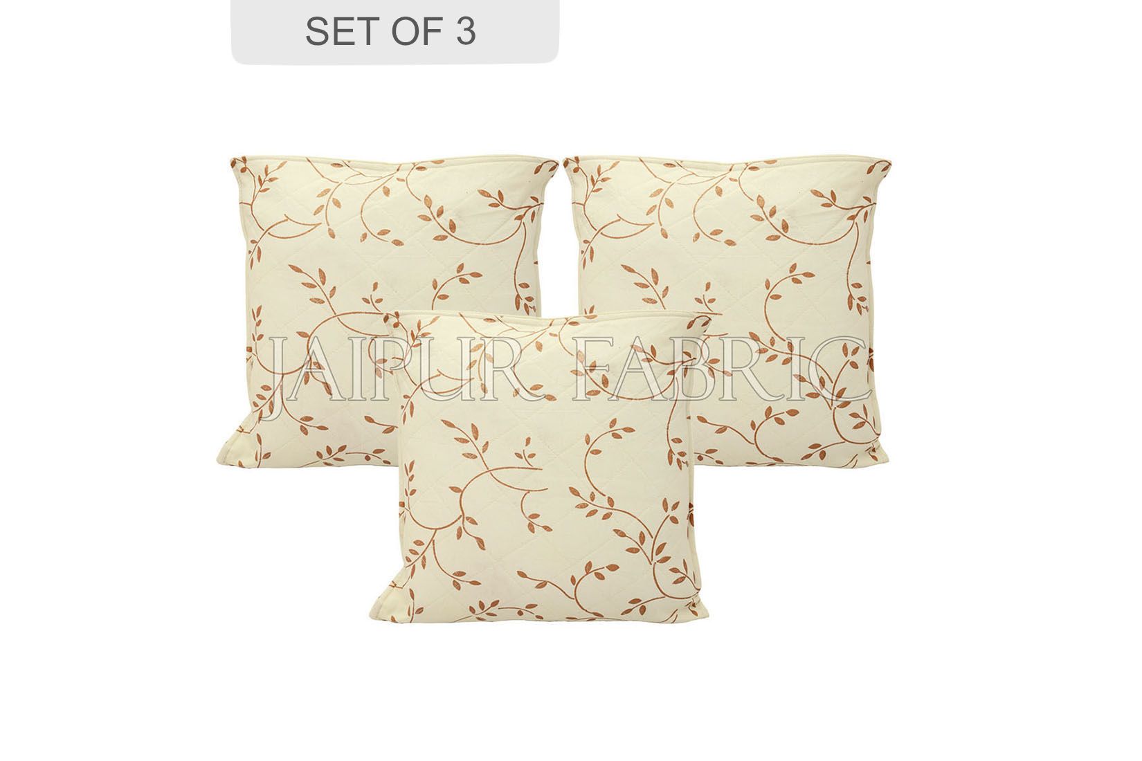 Cream Base Golden Leaf  Print Cotton Cushion Cover