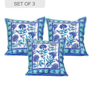 Blue and White Block printed Cotton Cushion Cover