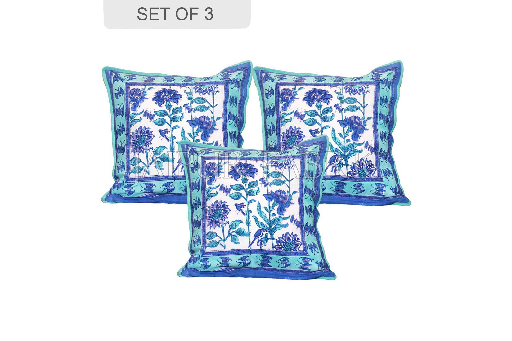 Blue and White Block printed Cotton Cushion Cover
