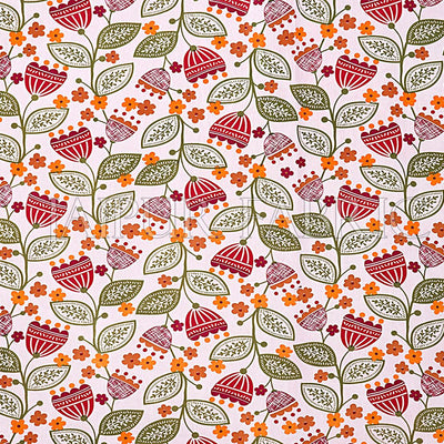 Red Border Flower and Leaf Printed Cotton Double Bed Sheet