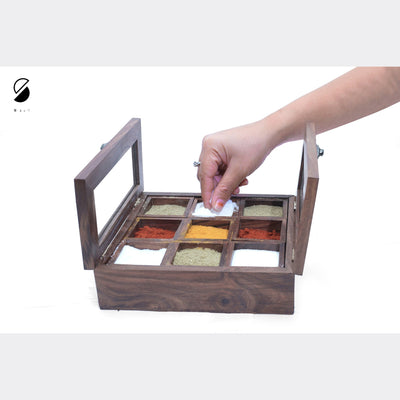 Brown - Handcrafted Wooden Spice Box