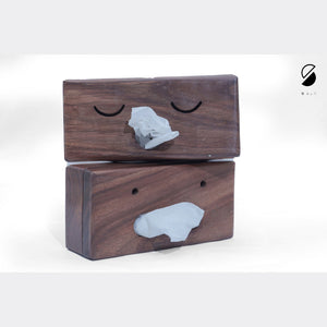 Brown - Handcrafted Wooden Double Side Tissue Box