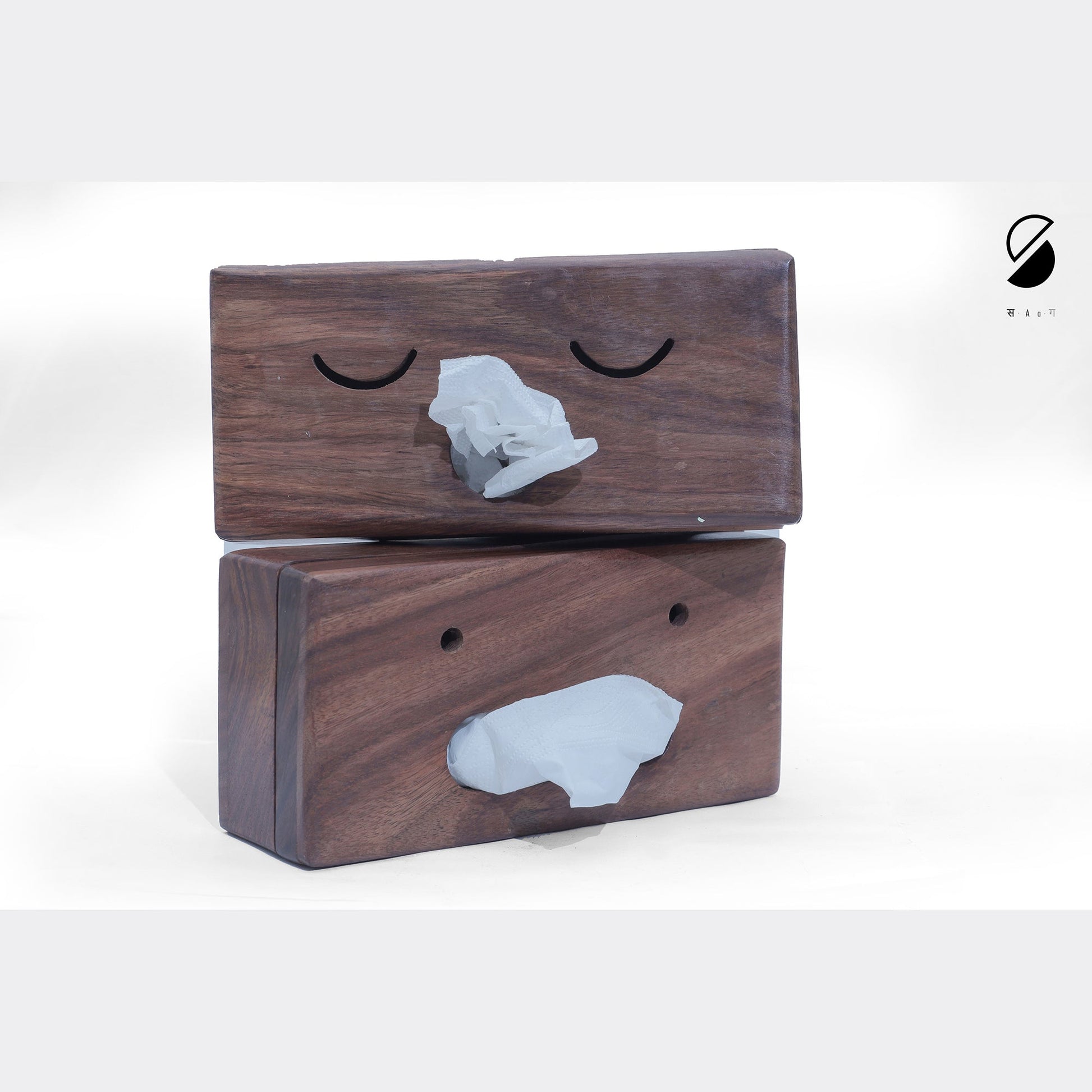 Brown - Handcrafted Wooden Double Side Tissue Box