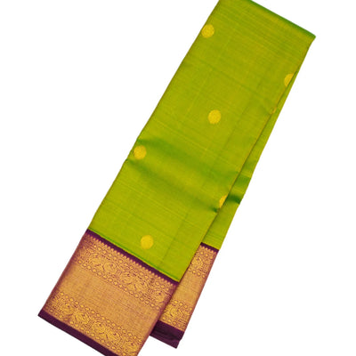 Light Green Handloom Korvai Kanchipuram Silk Saree With Magenta Border