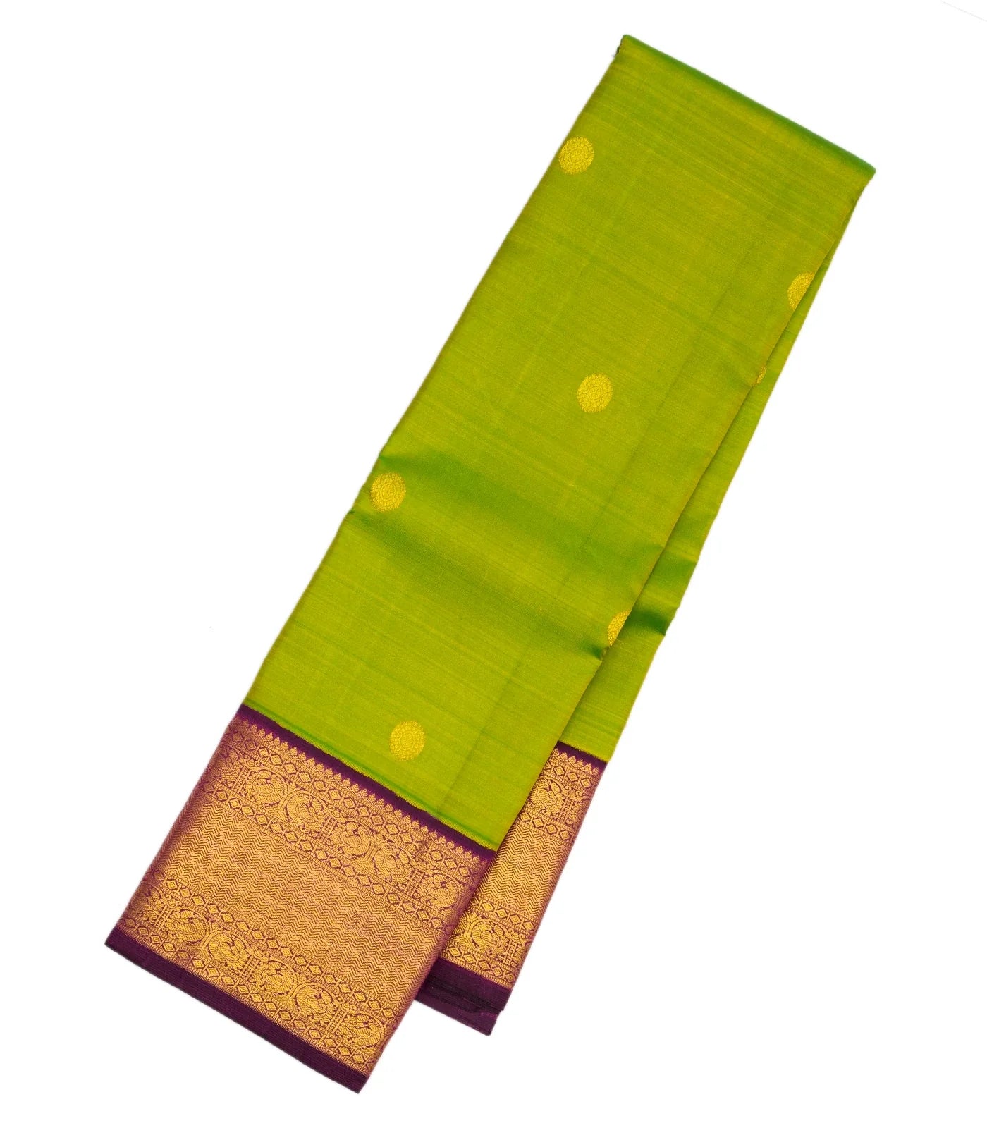 Light Green Handloom Korvai Kanchipuram Silk Saree With Magenta Border