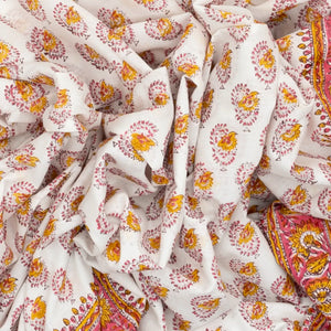 White Woven Jaipur Cotton Saree Printed With Mustard Floral  Motifs