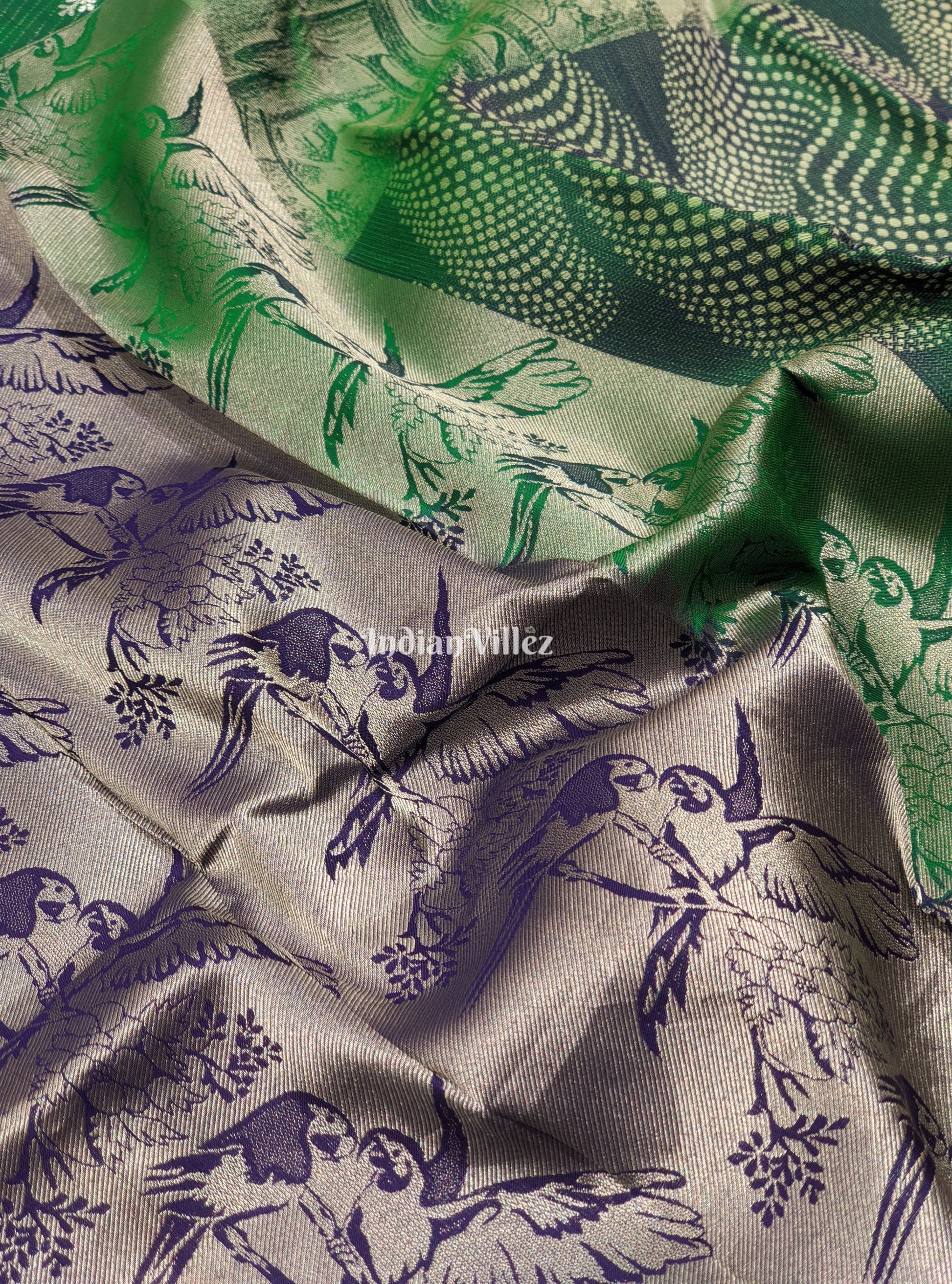 Bottle Green Forest Theme Pure Kanchipuram Silk Saree