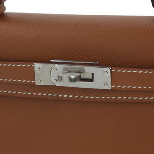 HERMES Mini Kelly II handbag in Gold Epsom leather with Palladium hardware