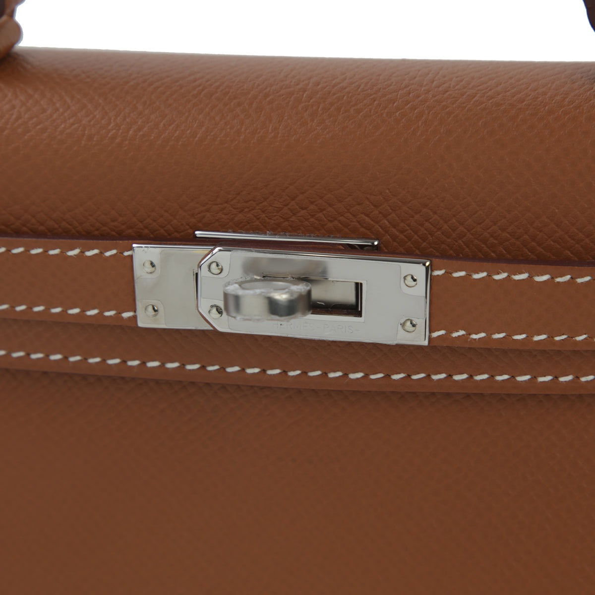 HERMES Mini Kelly II handbag in Gold Epsom leather with Palladium hardware