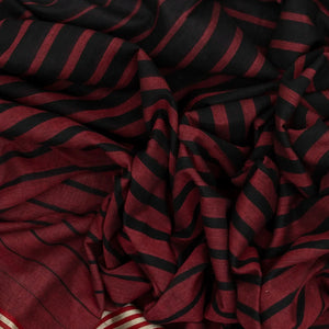 Maroon Handloom Bengal Cotton Saree With Black Stripes
