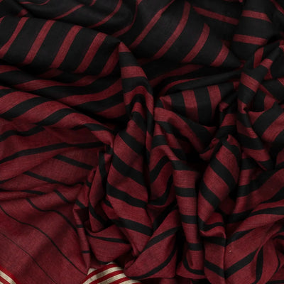 Maroon Handloom Bengal Cotton Saree With Black Stripes
