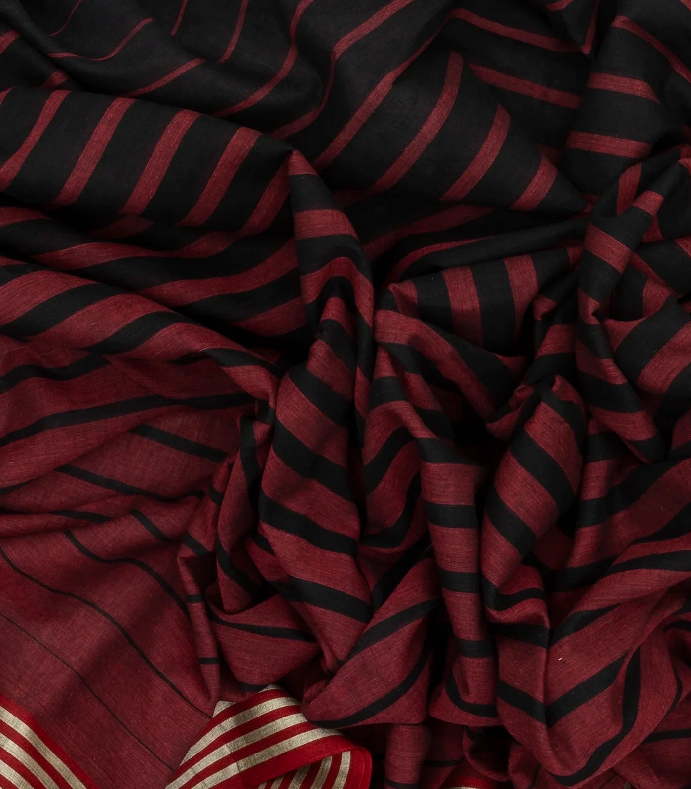 Maroon Handloom Bengal Cotton Saree With Black Stripes
