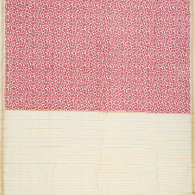 Taupe Handloom Chanderi Cotton Saree With Printed Red Floral Motifs