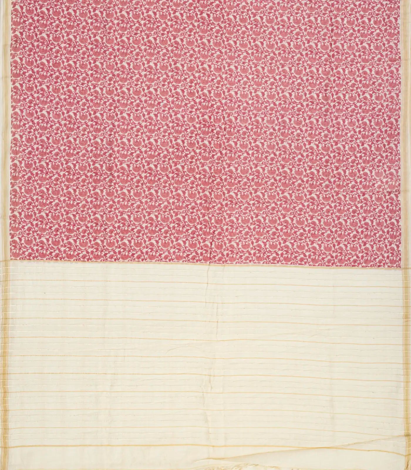 Taupe Handloom Chanderi Cotton Saree With Printed Red Floral Motifs