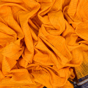 Mustard Handloom Orissa Cotton Saree With Purple Border