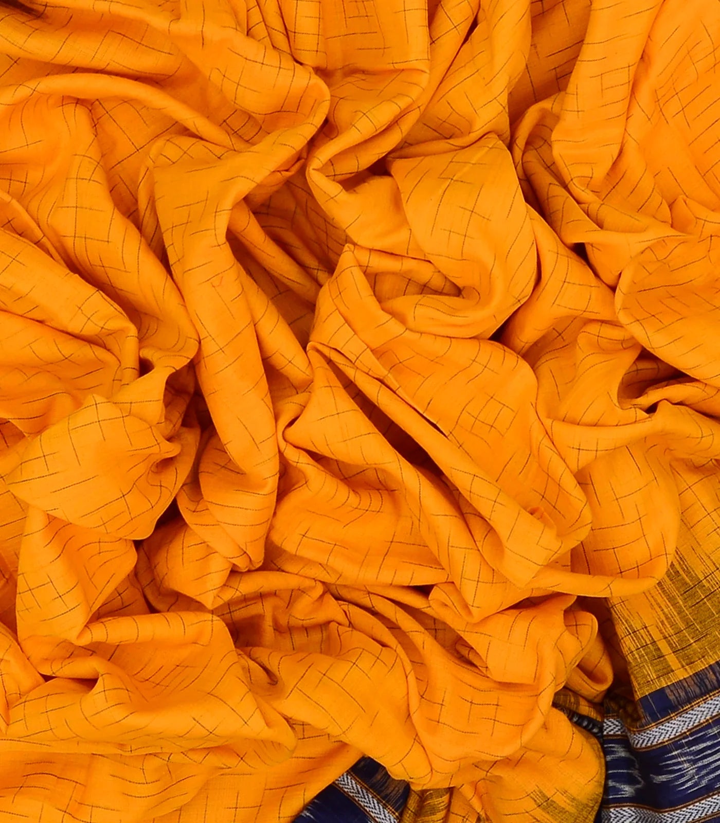 Mustard Handloom Orissa Cotton Saree With Purple Border