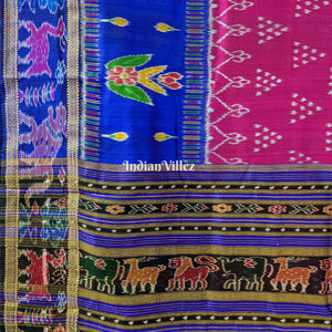 Purple Odisha Handloom Khandua Silk Saree with Animal Border