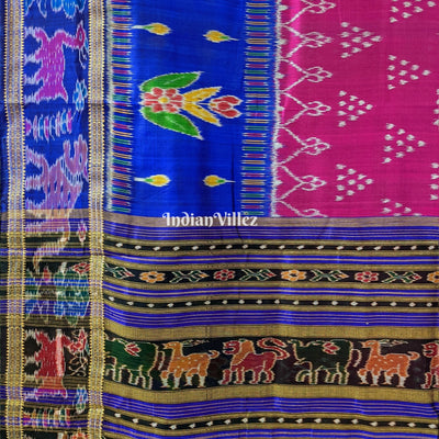Purple Odisha Handloom Khandua Silk Saree with Animal Border