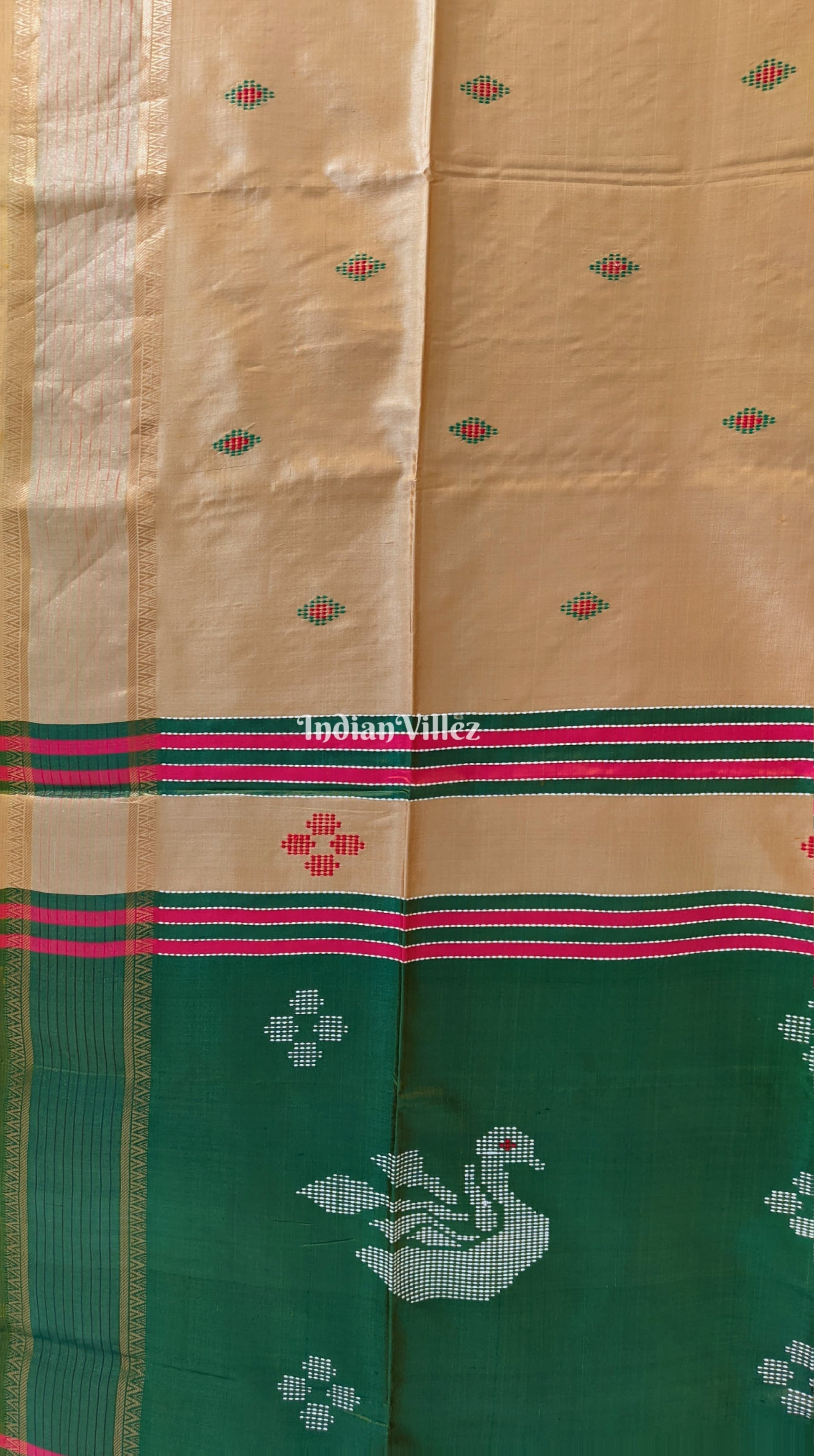 Rama Green with Chandan Color Handwoven Soft Silk Saree