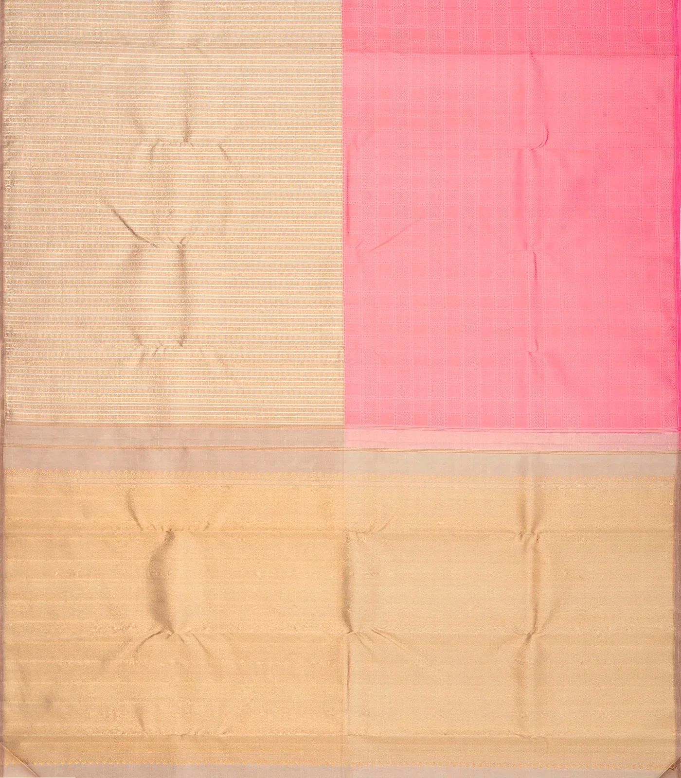 Sandal & Pink Handloom Kanchipuram Half & Half Silk Saree